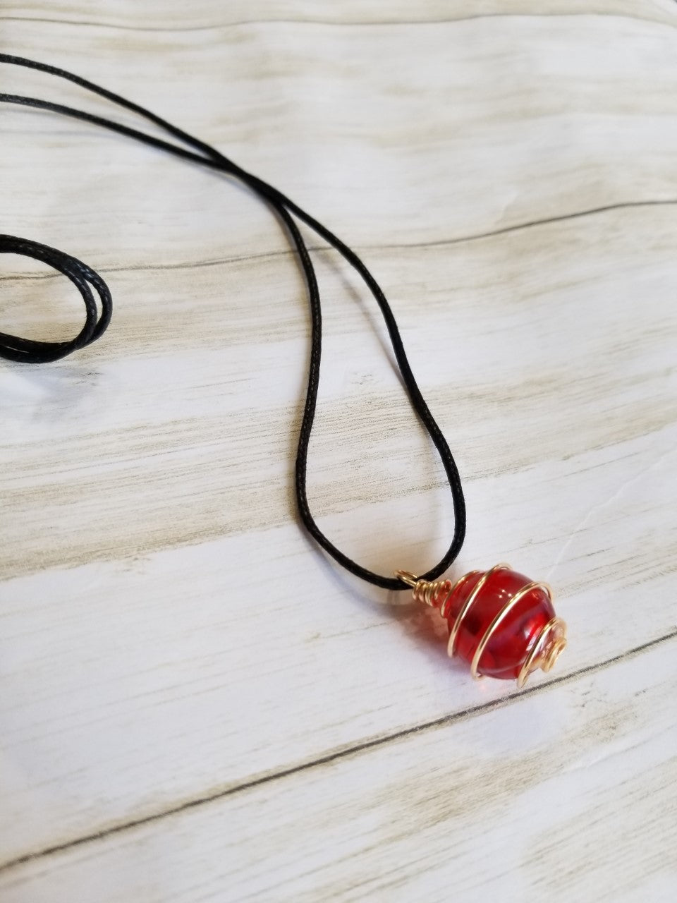 Red with White swirl hand wrapped pendant