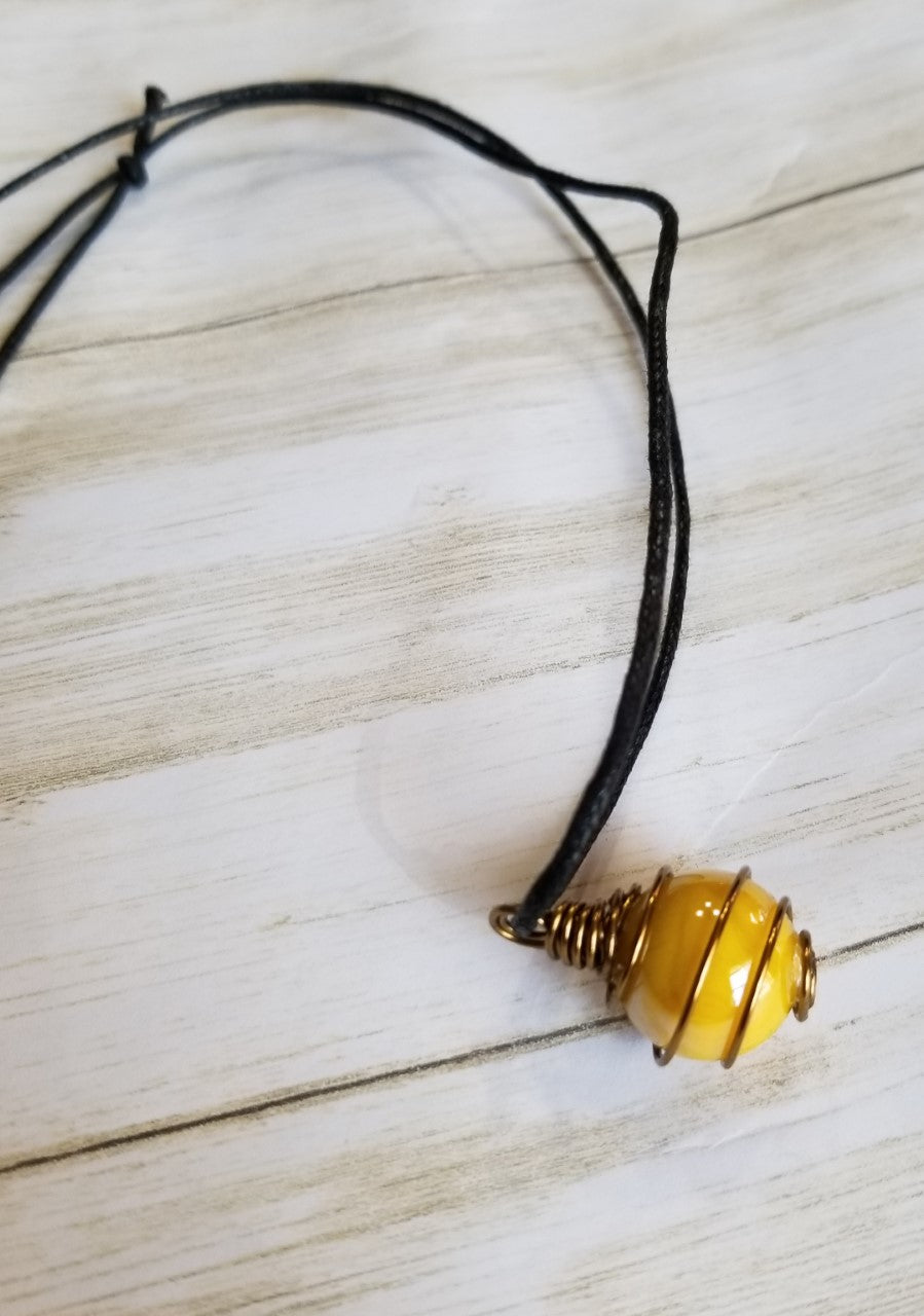 Yellow hand wrapped pendant