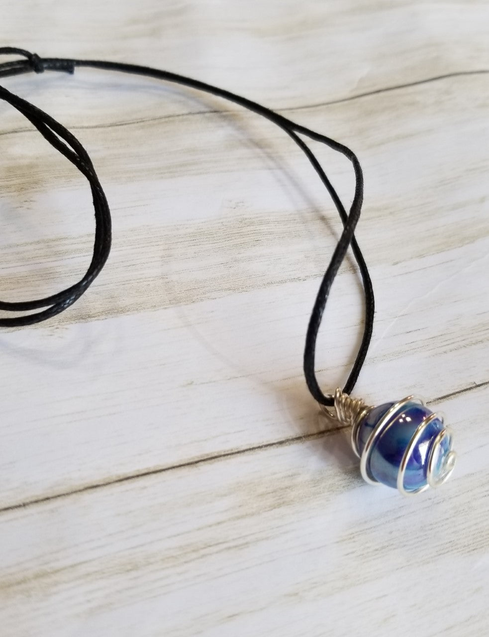 Light Blue and Dark Blue swirl hand wrapped pendant