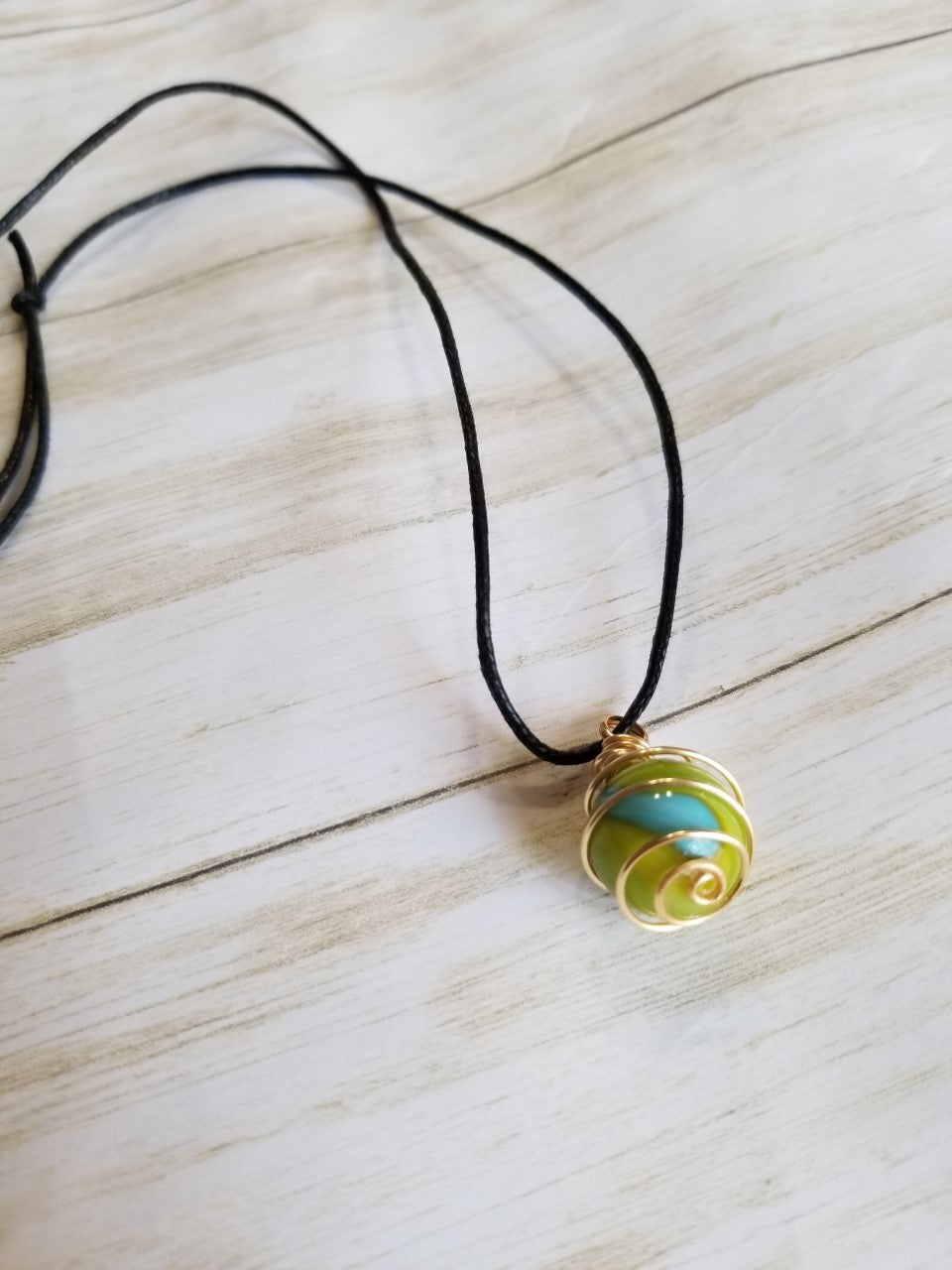 Green and Blue hand wrapped pendant